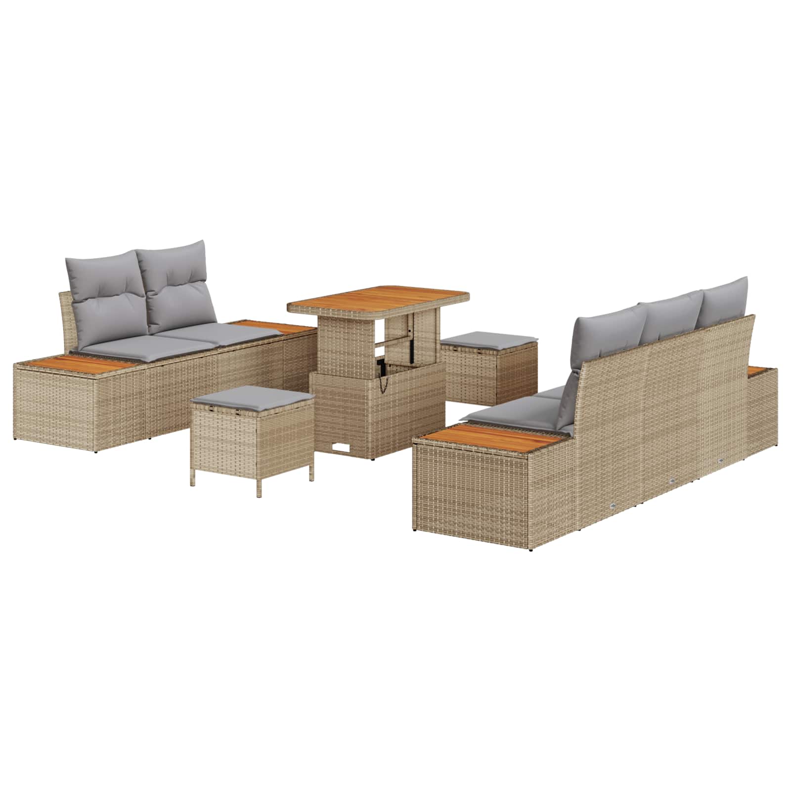 8-piece Garden Sofa Set with Cushions, Sand, Poly Rattan, Acacia