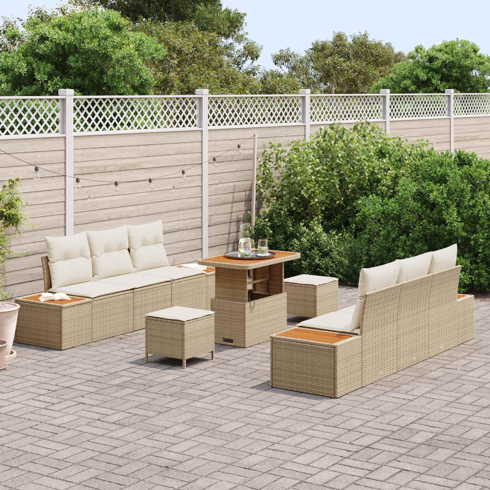 Sodo Sofų Rinkinys su pagalve 9 pcs Bežinė ir kreminė