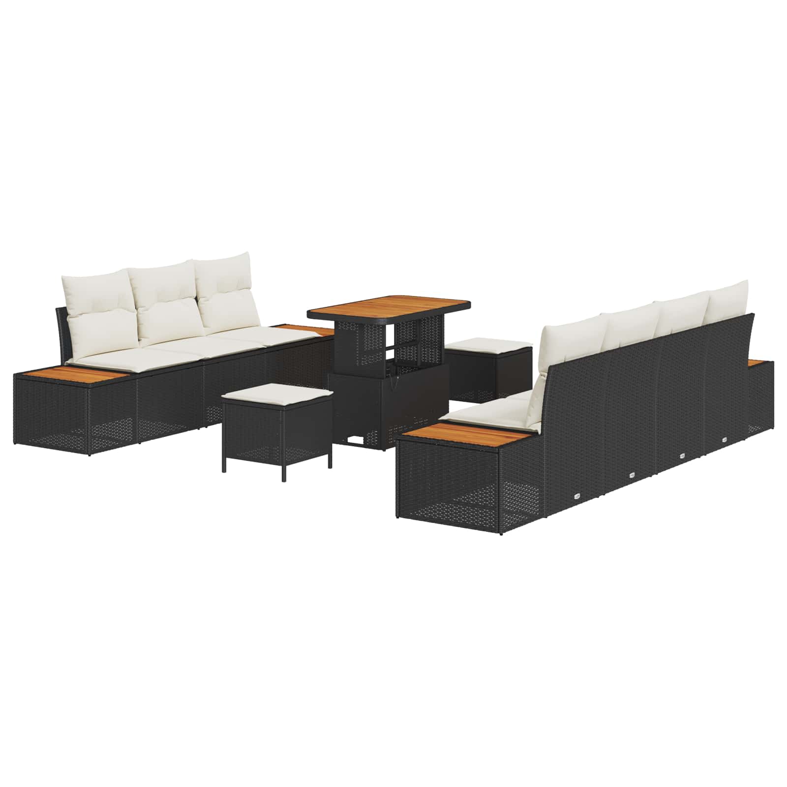 10 dalių sodo sofa komplektas su pagalvėmis juodas poli ratanas akacija