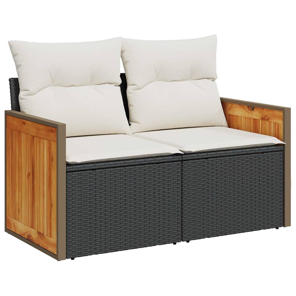 10 dalių sodo sofa komplektas su pagalvėmis juodas poli ratanas akacija