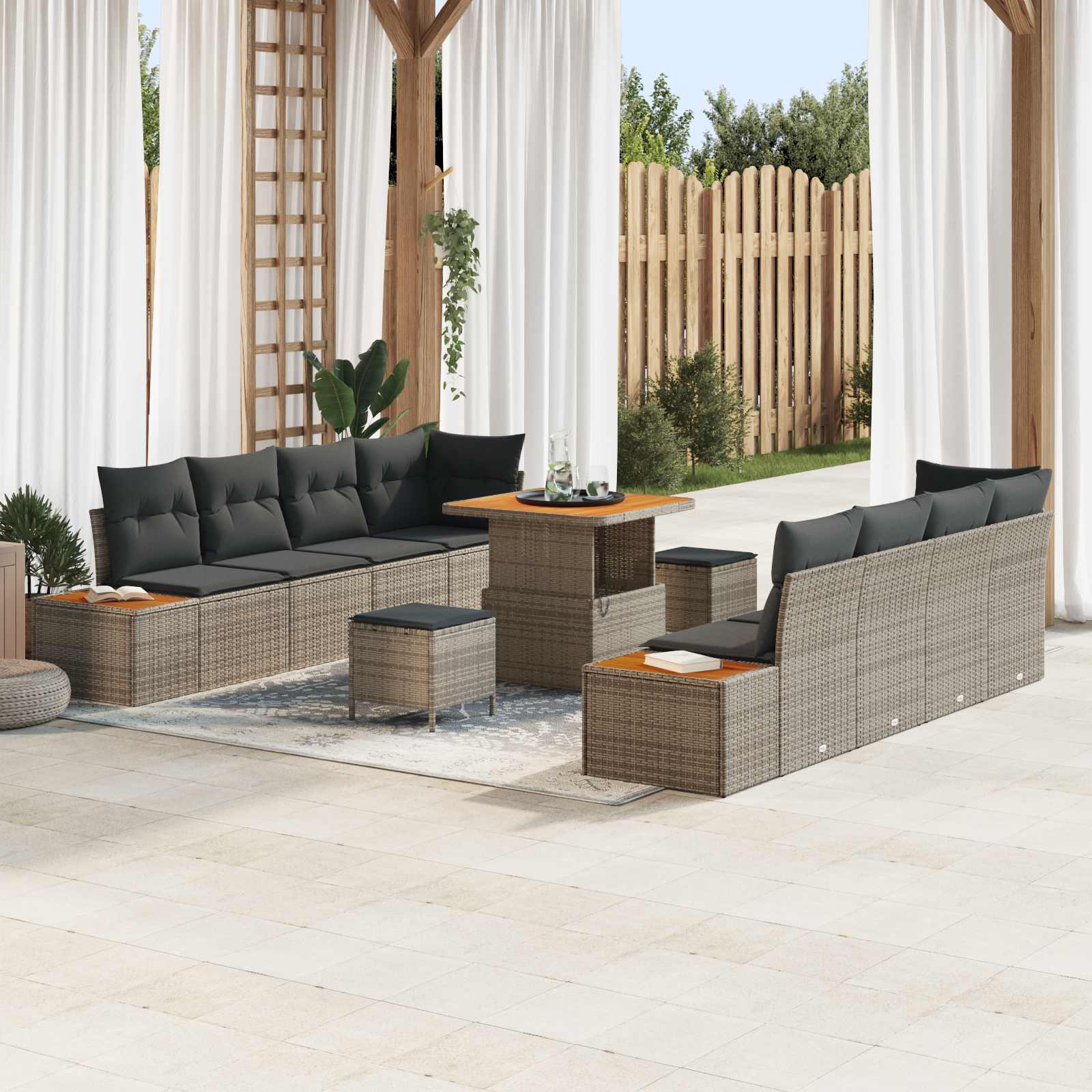 Sodo Sofų Rinkinys su pagalve 11 pcs Pilka