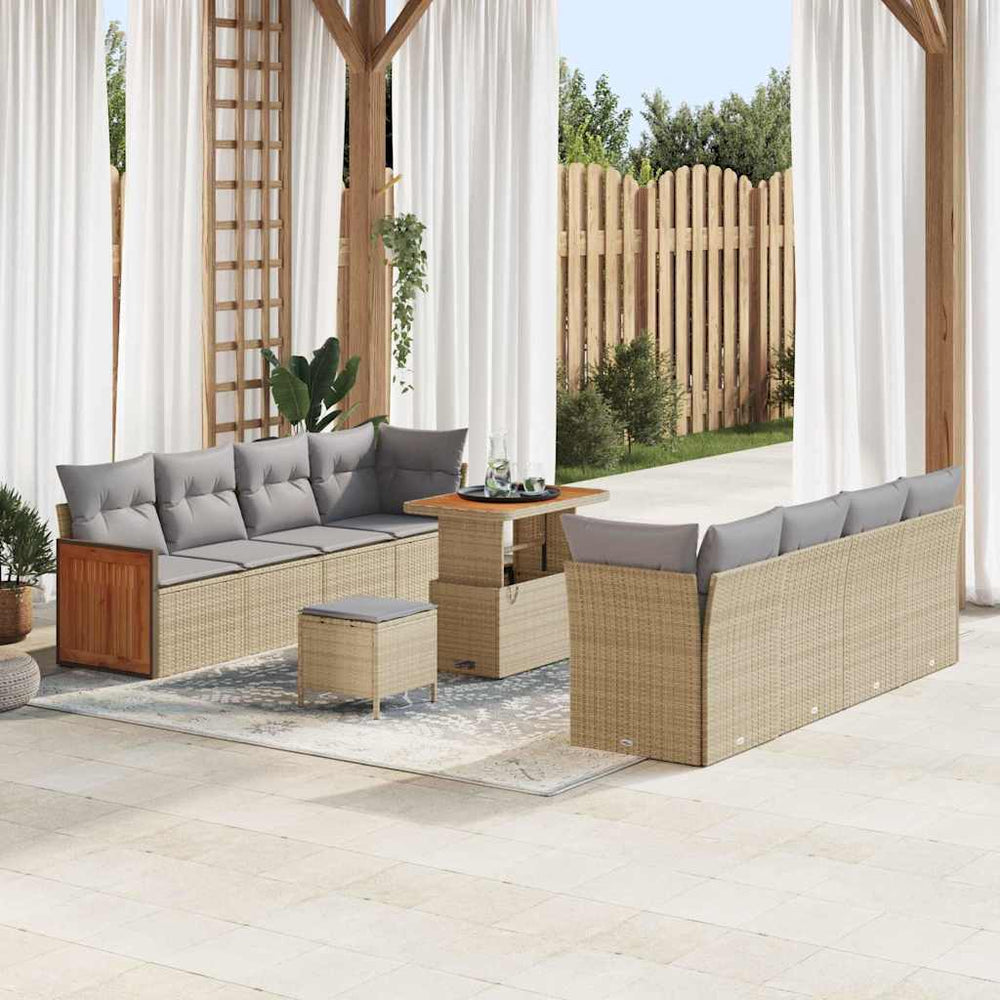 11 dalių sodo sofa komplektas su pagalvėlėmis smėlio spalvos poli ratanas akacija