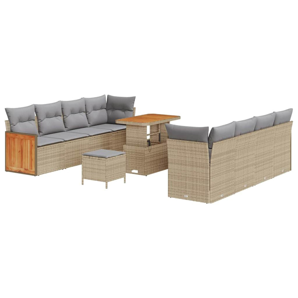 11 dalių sodo sofa komplektas su pagalvėlėmis smėlio spalvos poli ratanas akacija