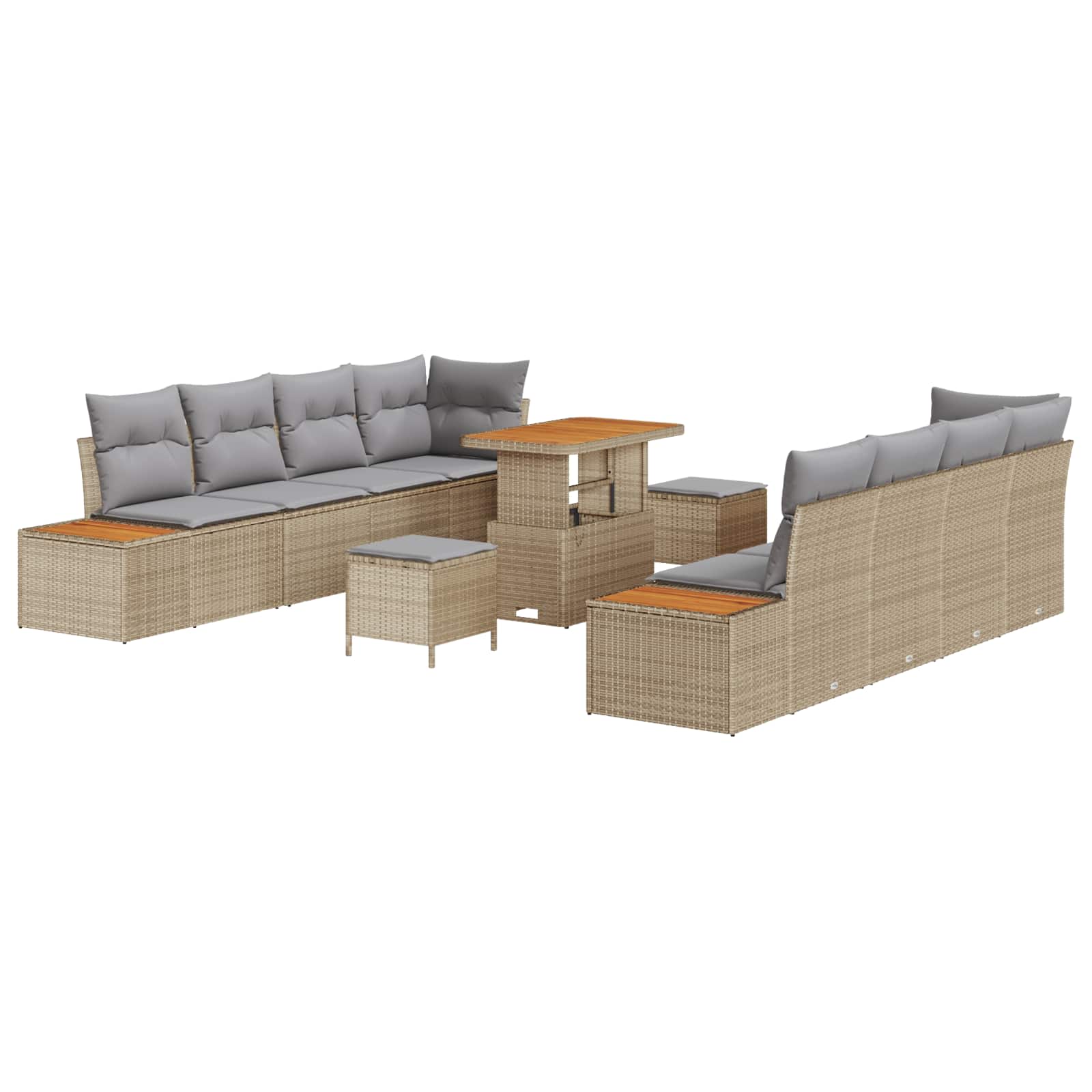 11 dalių sodo sofa komplektas su pagalvėlėmis smėlio spalvos poli ratanas akacija