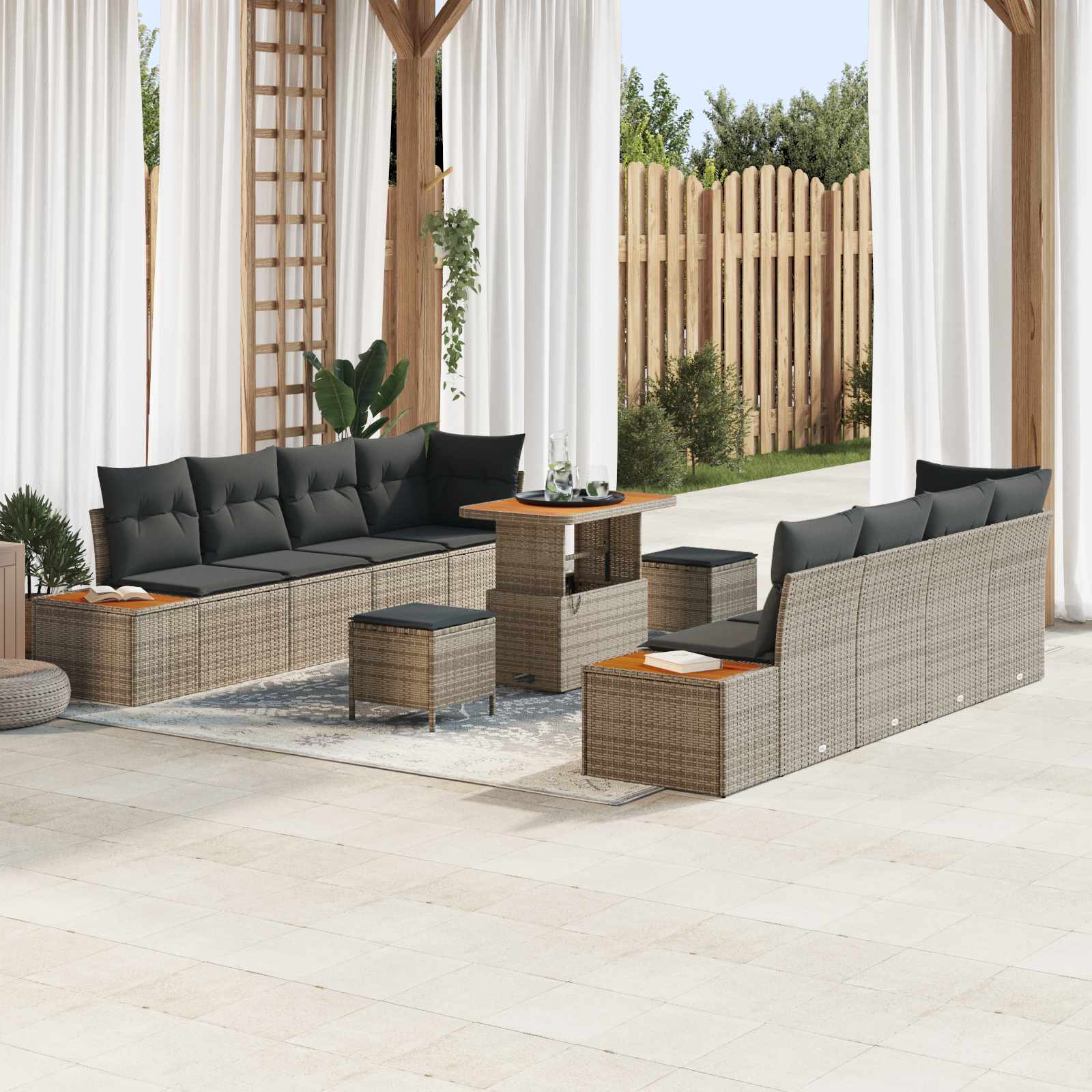 11 dalių sodo sofa komplektas su pagalvėmis pilkas poli ratanas akacijos