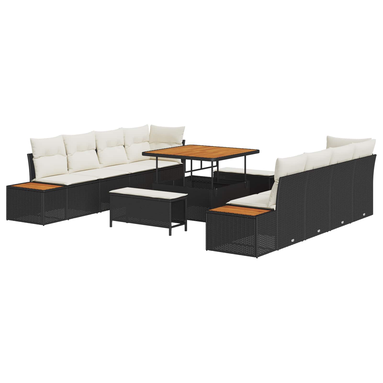 11-Piece Garden Sofa Set with Cushions Black Poly Rattan Acacia
