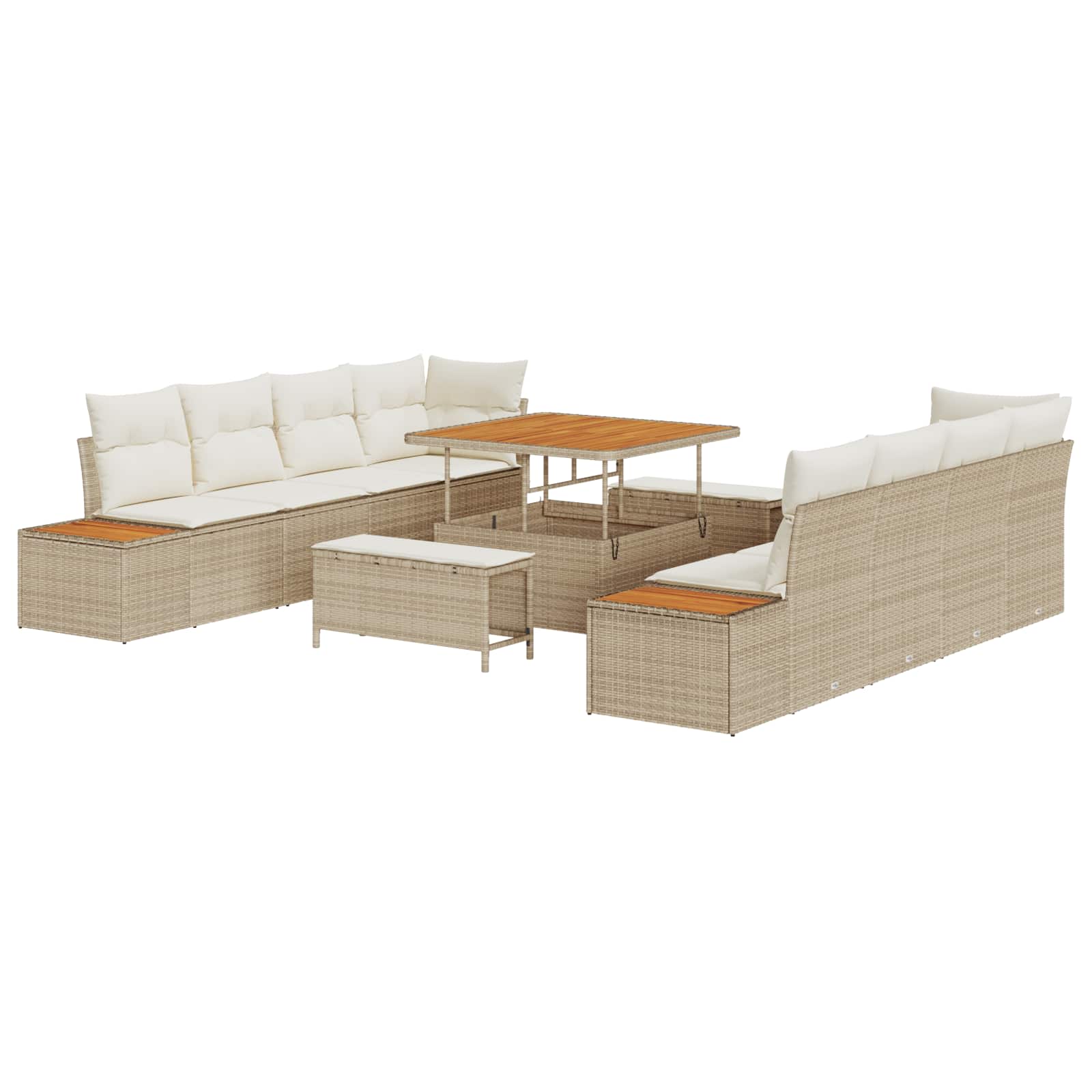 11 dalių sodo sofa komplektas su pagalvėlėmis smėlio poli ratanas akacijos