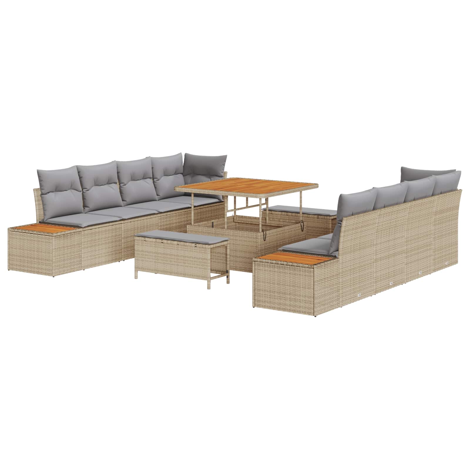 11-piece Garden Sofa Set with Cushions Beige Poly Rattan Acacia