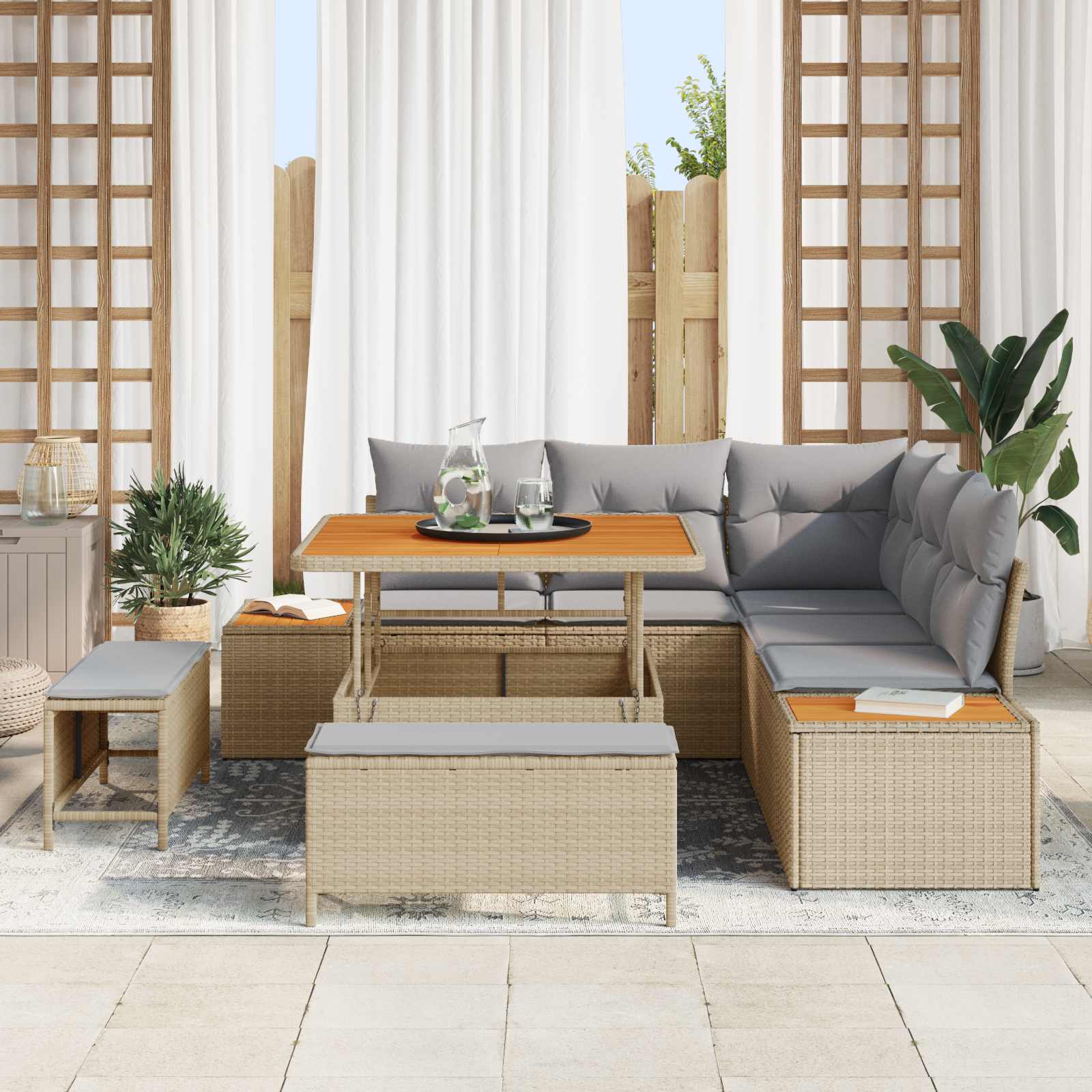 Sodo Sofų Rinkinys su pagalve 8 pcs Bežinė ir šviesiai pilka