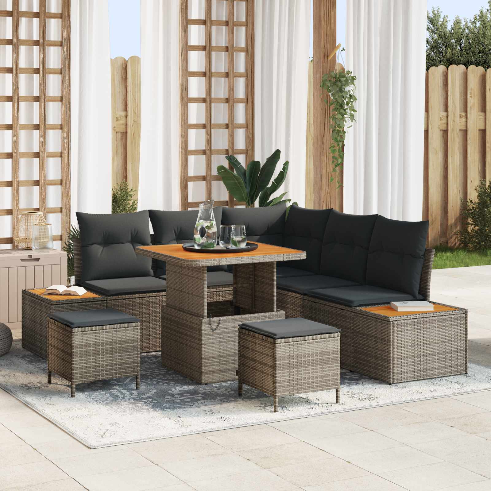 Sodo Sofų Rinkinys su pagalve 8 pcs Pilka