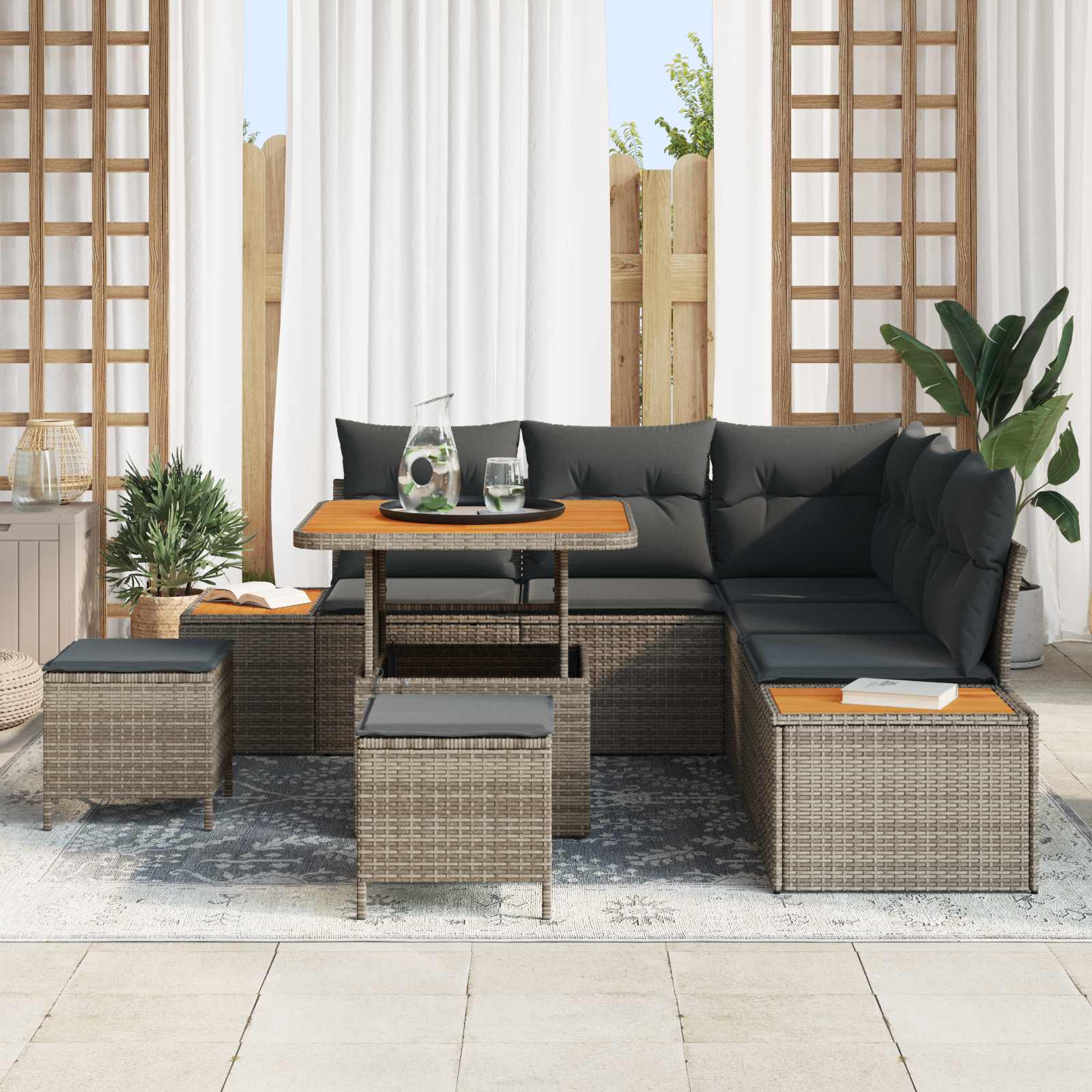 Sodo Sofų Rinkinys su pagalve 8 pcs Pilka