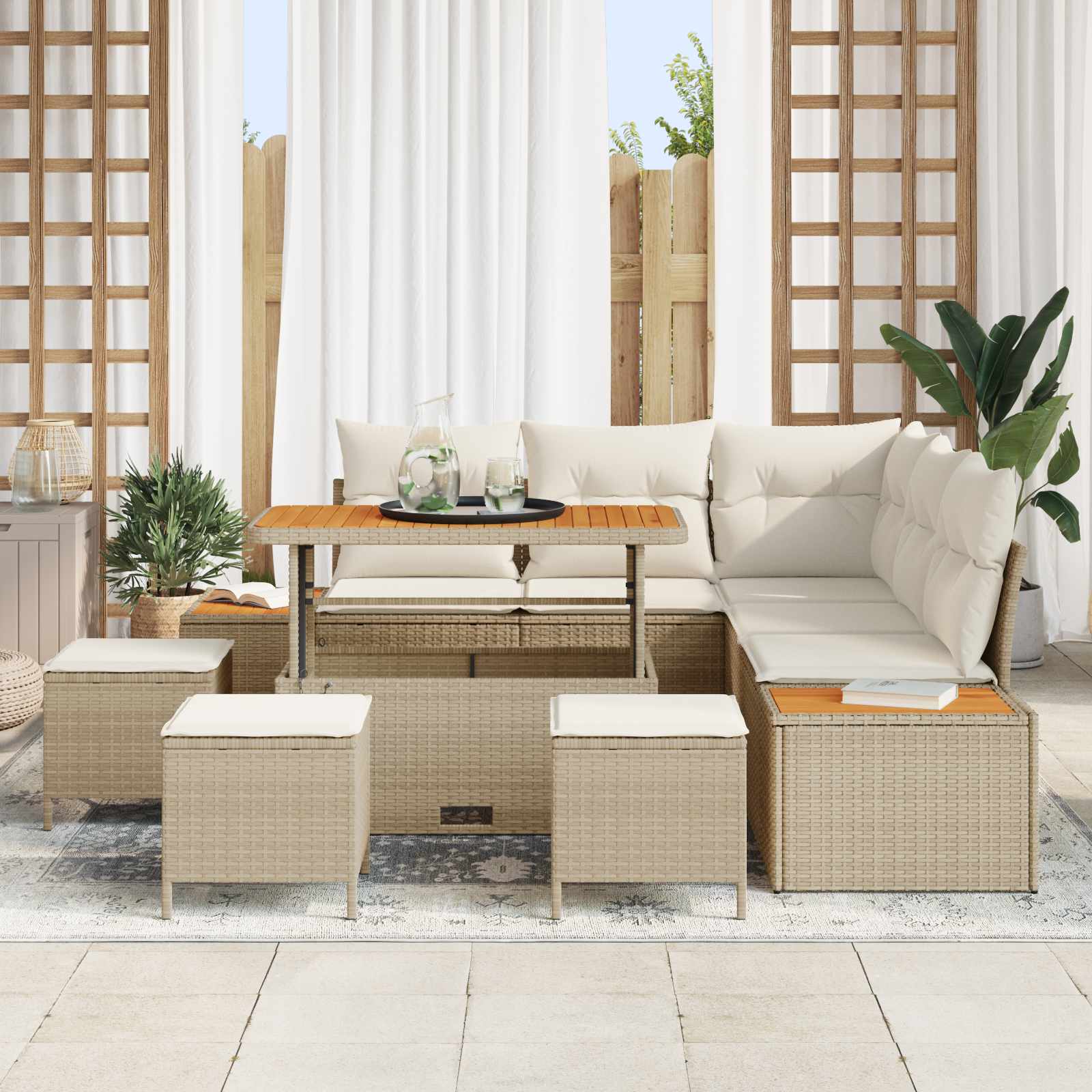 Sodo Sofų Rinkinys su pagalve 9 pcs Bežinė ir kreminė