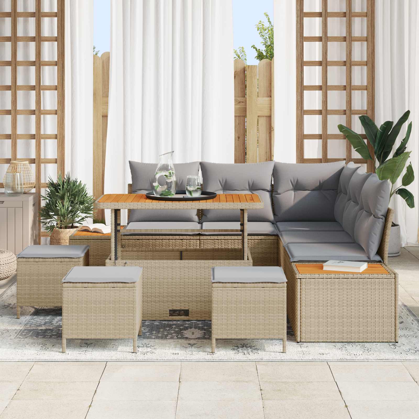 Sodo Sofų Rinkinys su pagalve 9 pcs Bežinė ir šviesiai pilka