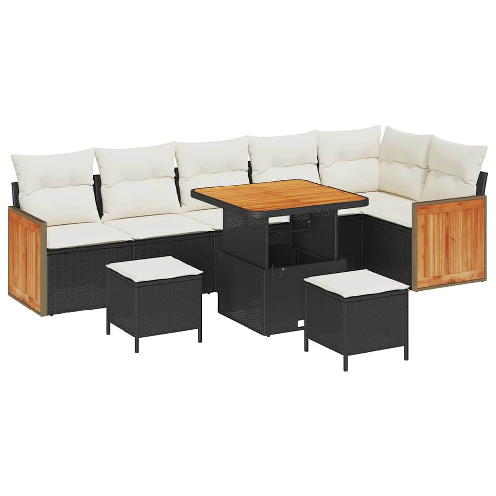 9 dalių sodo sofa komplektas su pagalvėlėmis Juoda Poli Ratanas Akacijos