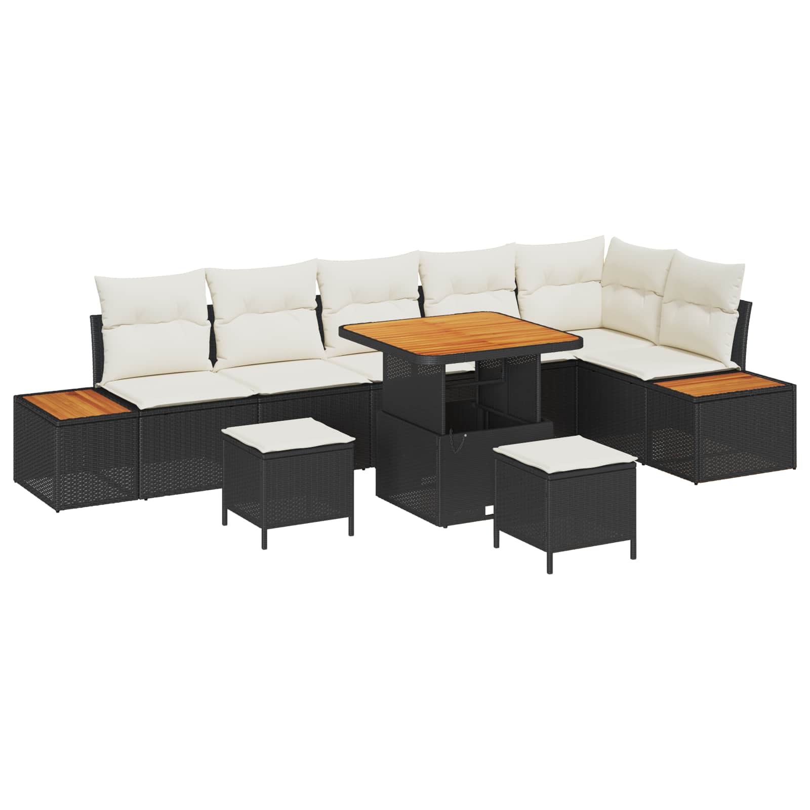 9-piece Garden Sofa Set with Cushions Black Poly Rattan Acacia