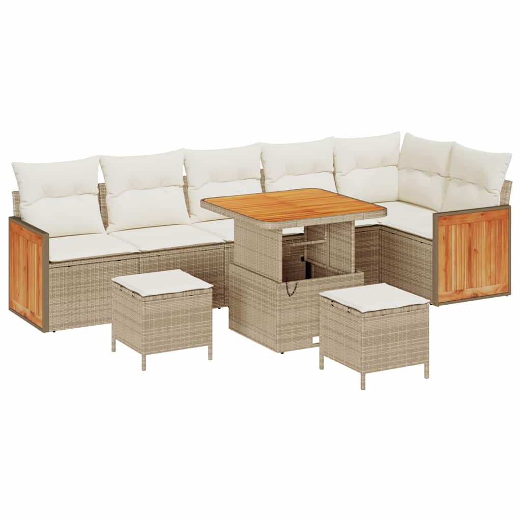 9 dalių sodo sofa rinkinys su pagalvėlėmis smėlio poli ratanas akacija