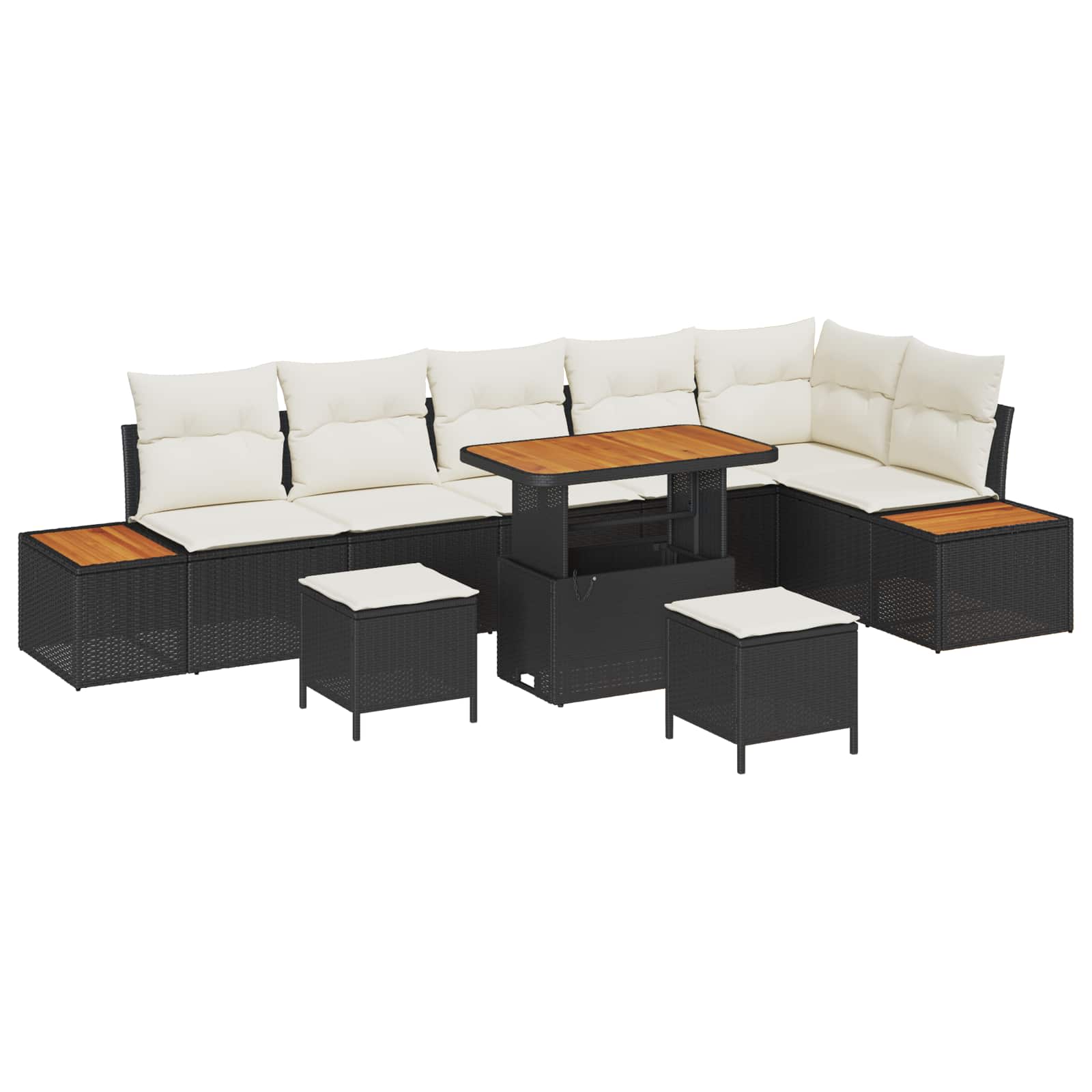 9-Piece Garden Sofa Set with Cushions Black Poly Rattan Acacia