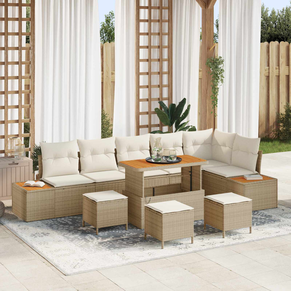 10-piece garden sofa set with cushions sand poly rattan acacia