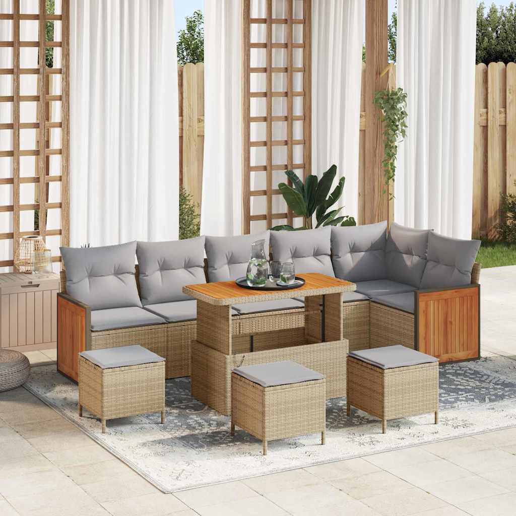10 dalių sodo sofa komplektas su pagalvėlėmis smėlio poli ratanas akacija
