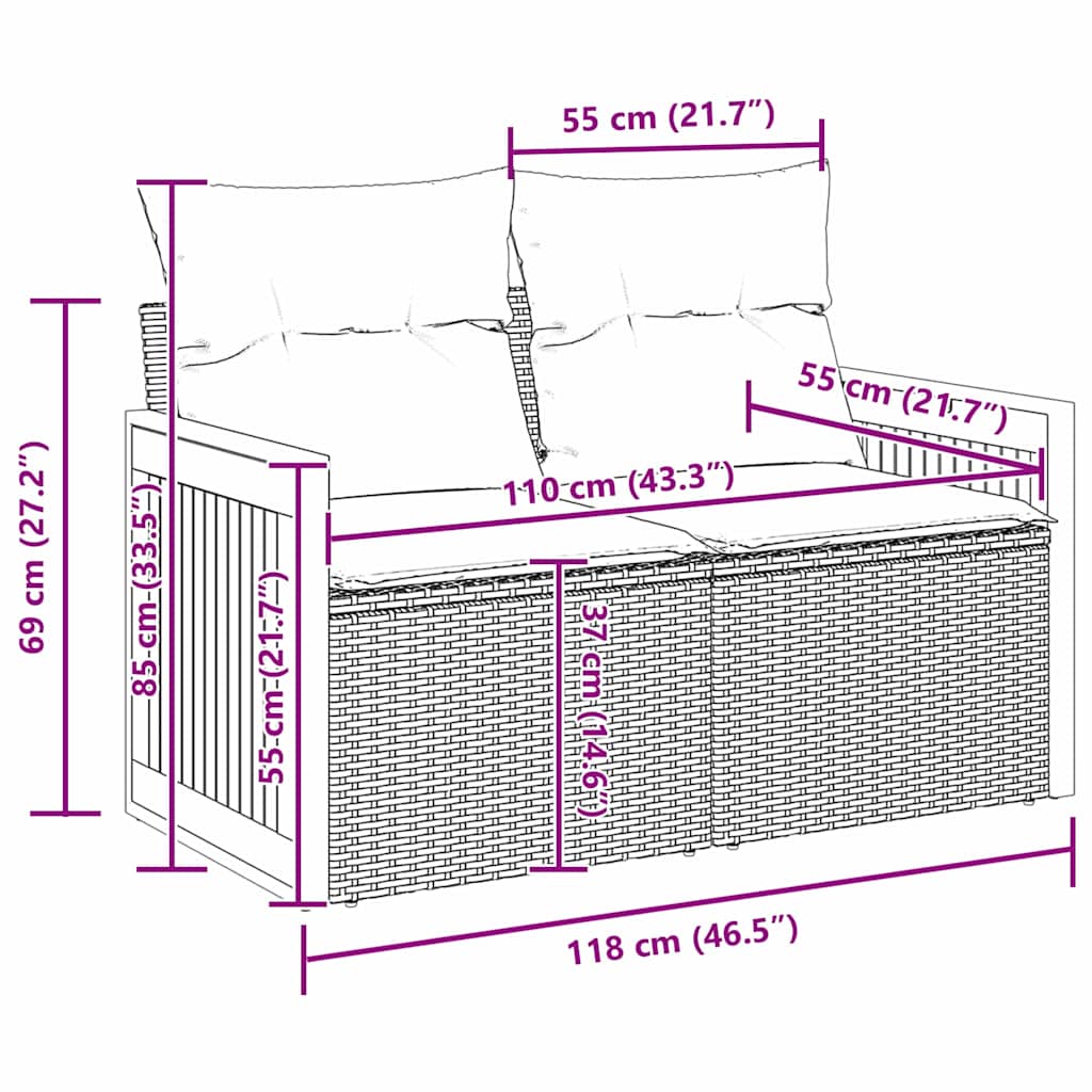 10 dalių sodo sofa komplektas su pagalvėlėmis smėlio poli ratanas akacija