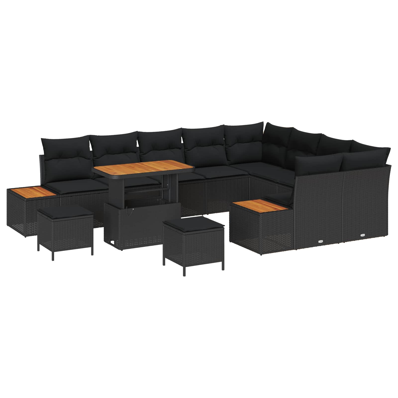 Sodo Sofų Rinkinys su pagalve 12 pcs Juoda
