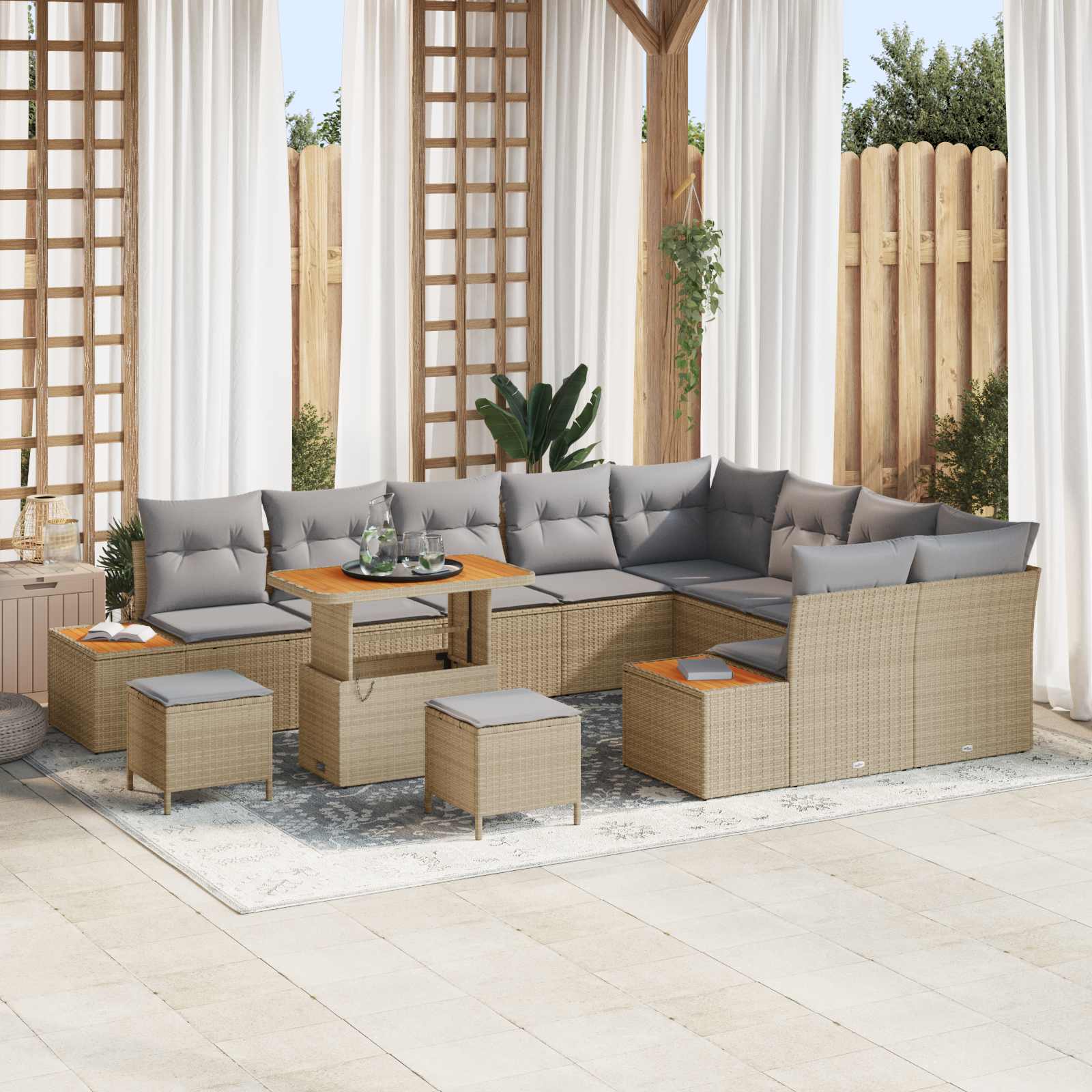 12-piece garden sofa set with cushions sand poly rattan acacia