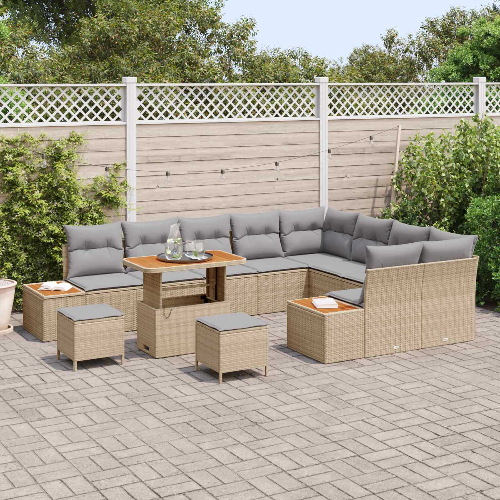 12-piece garden sofa set with cushions sand poly rattan acacia
