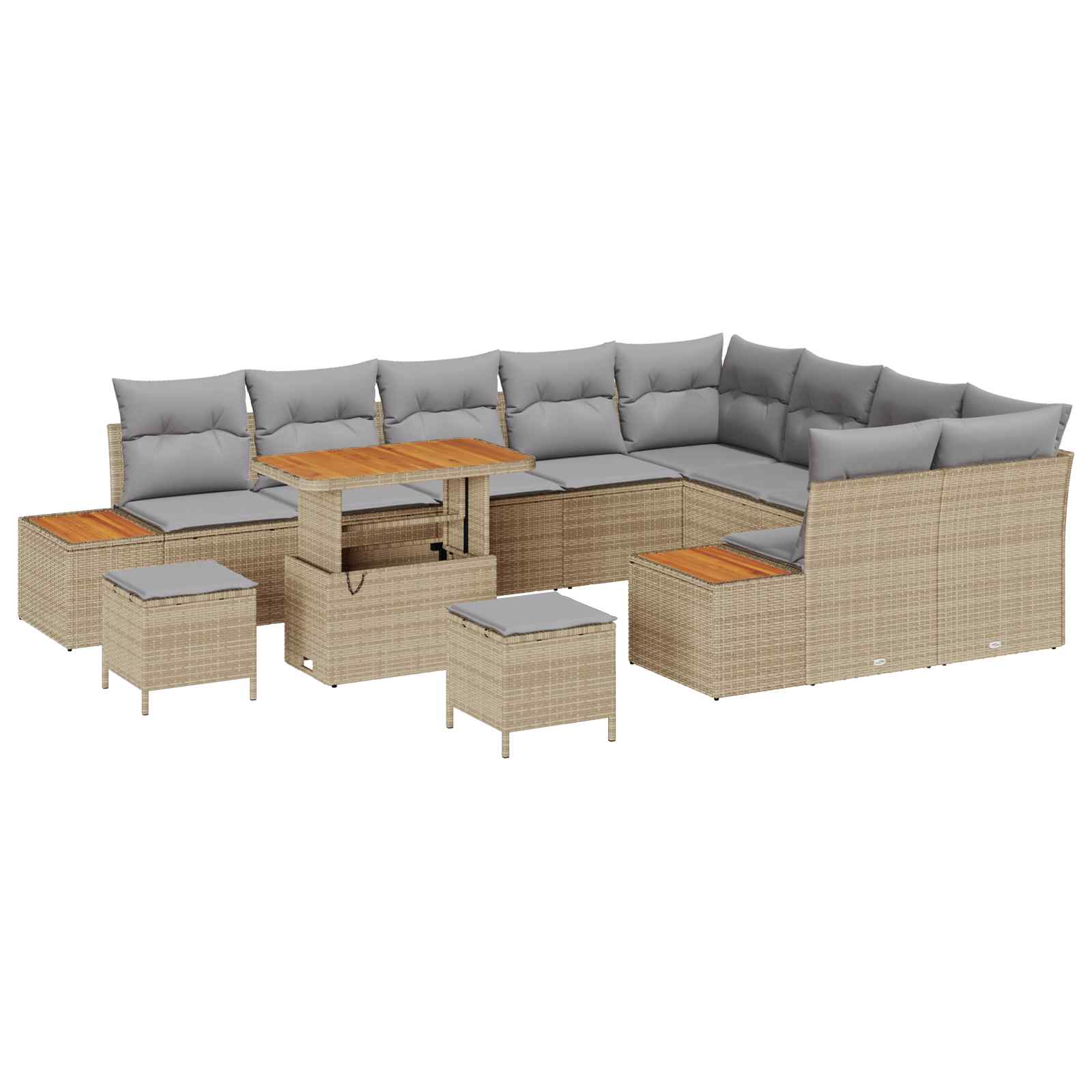 12-piece garden sofa set with cushions sand poly rattan acacia