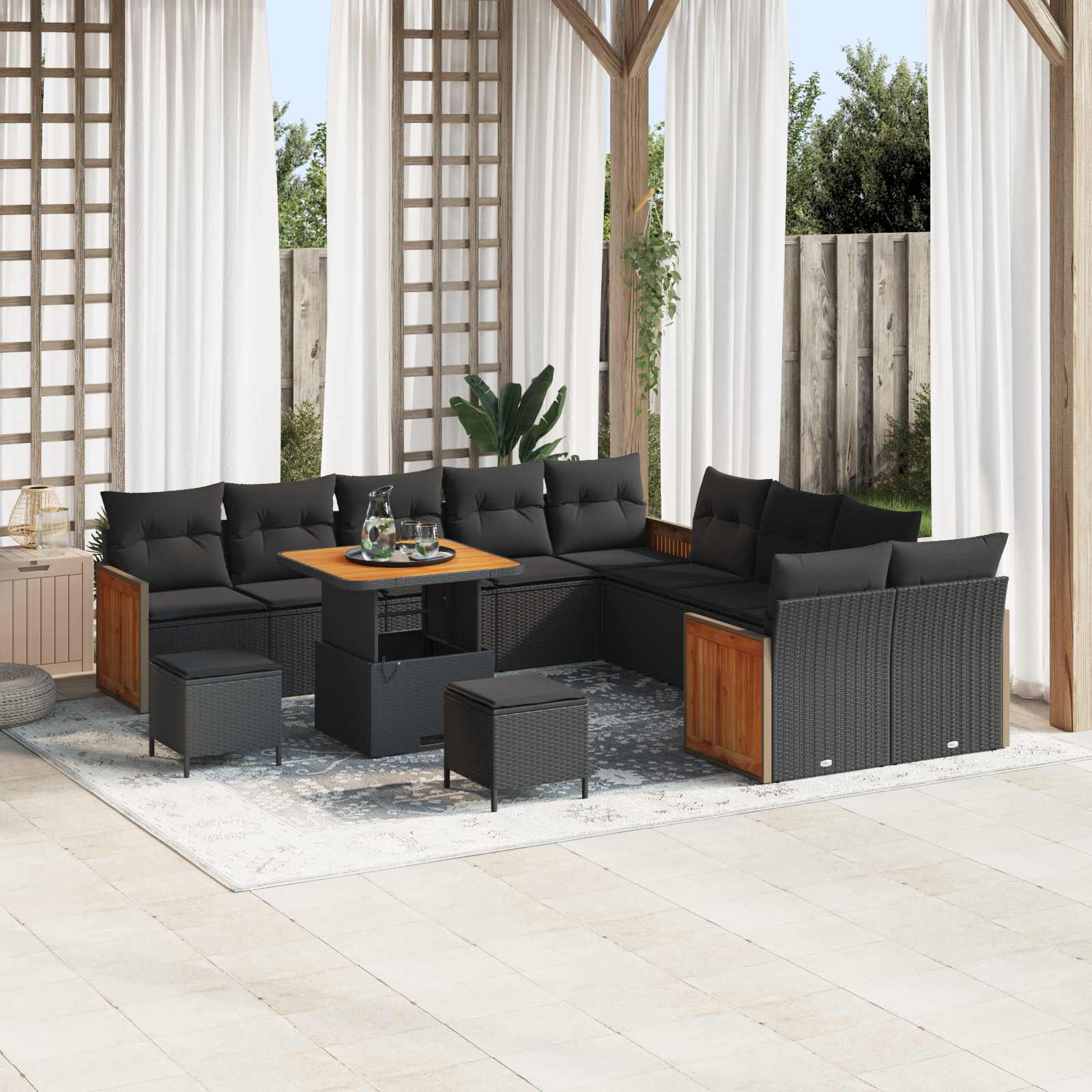 13 Dalių Sodo Sofa Rinkinys Su Pagalvėlėmis Juoda Poli Ratanas Akacija