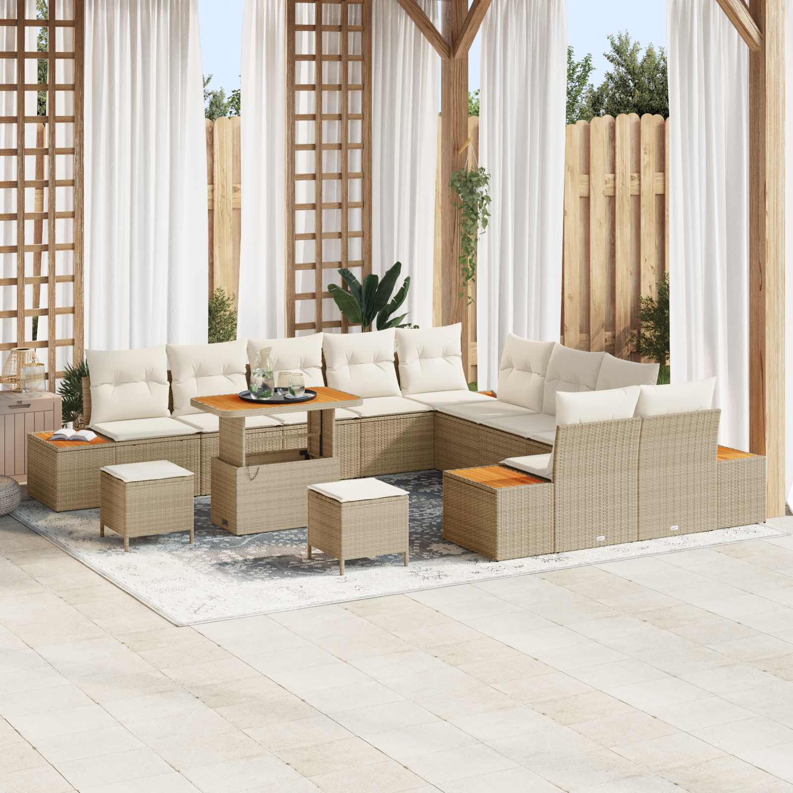 13-piece garden sofa set with cushions sand poly rattan acacia
