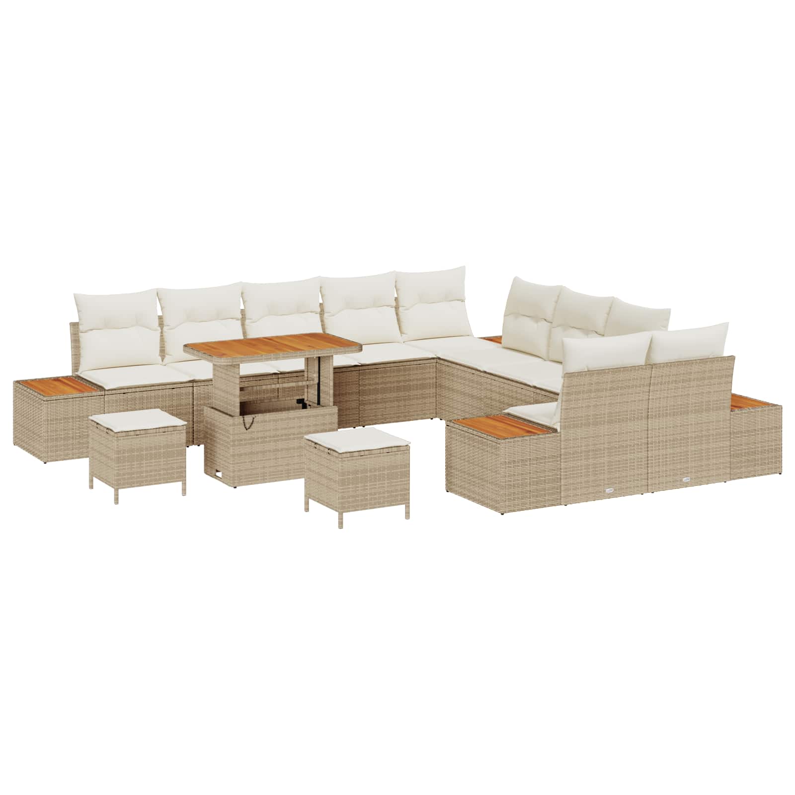 13-piece garden sofa set with cushions sand poly rattan acacia