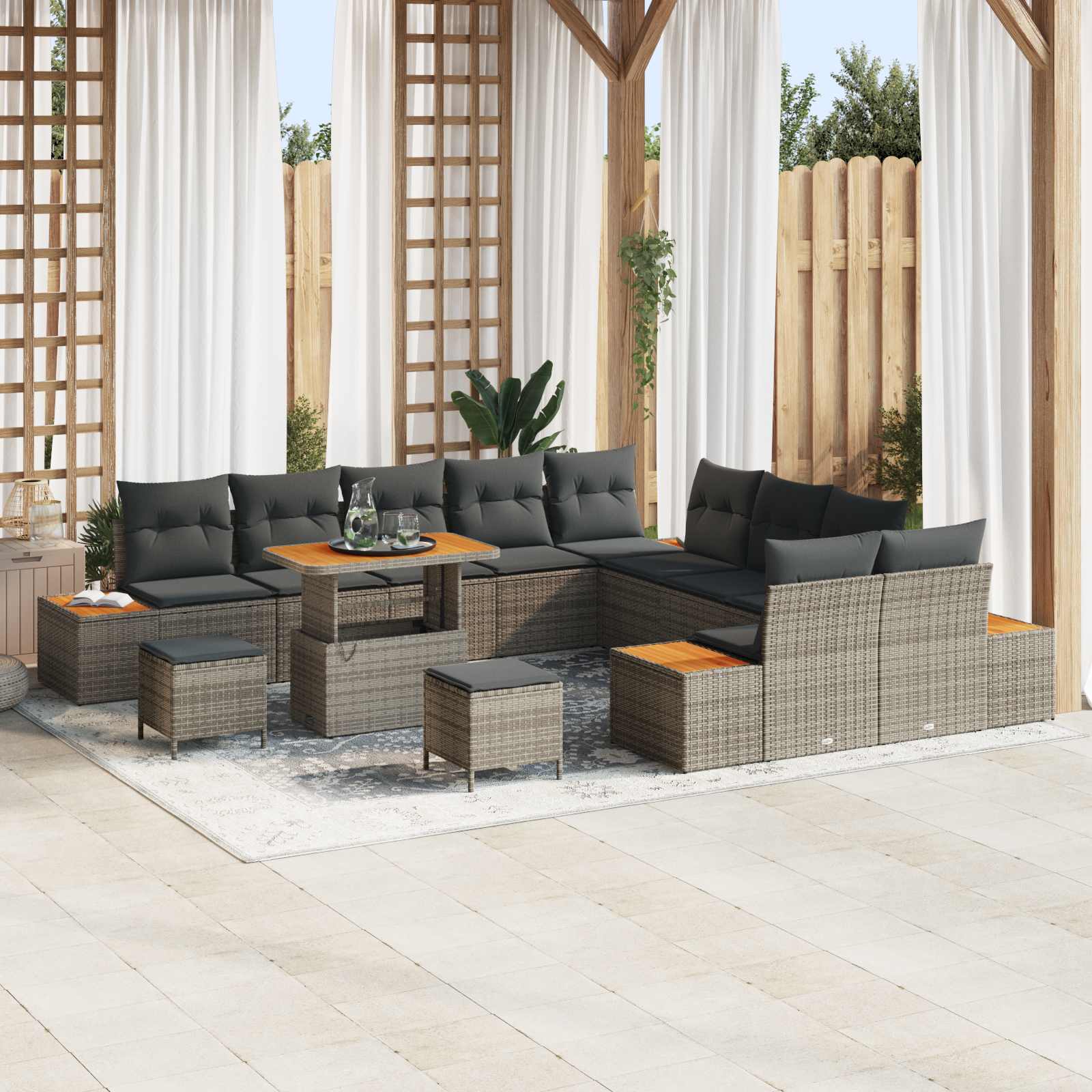 13-piece garden sofa set with cushions grey poly rattan acacia