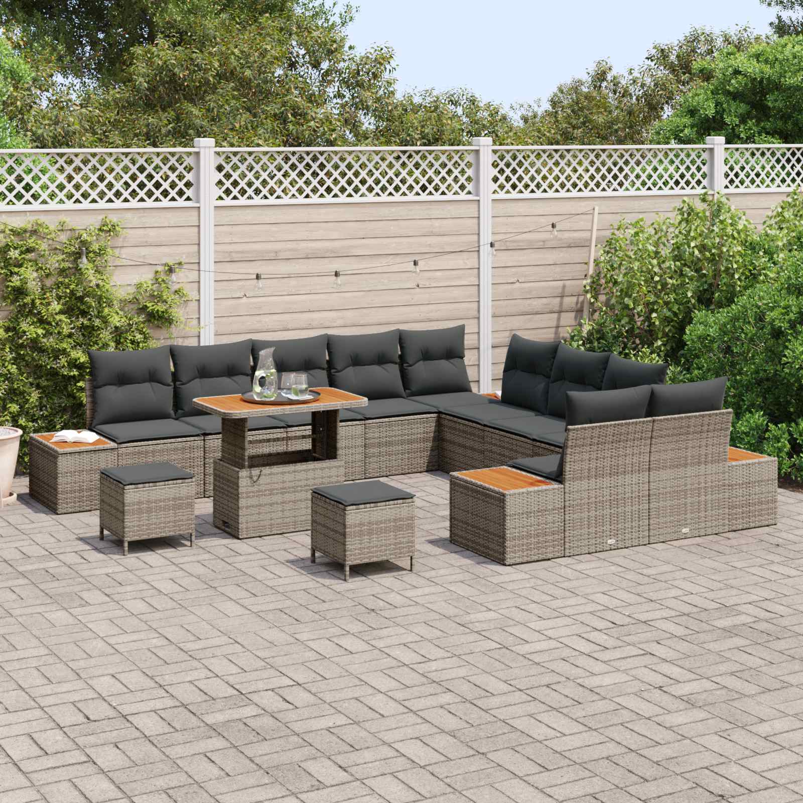 13-piece garden sofa set with cushions grey poly rattan acacia