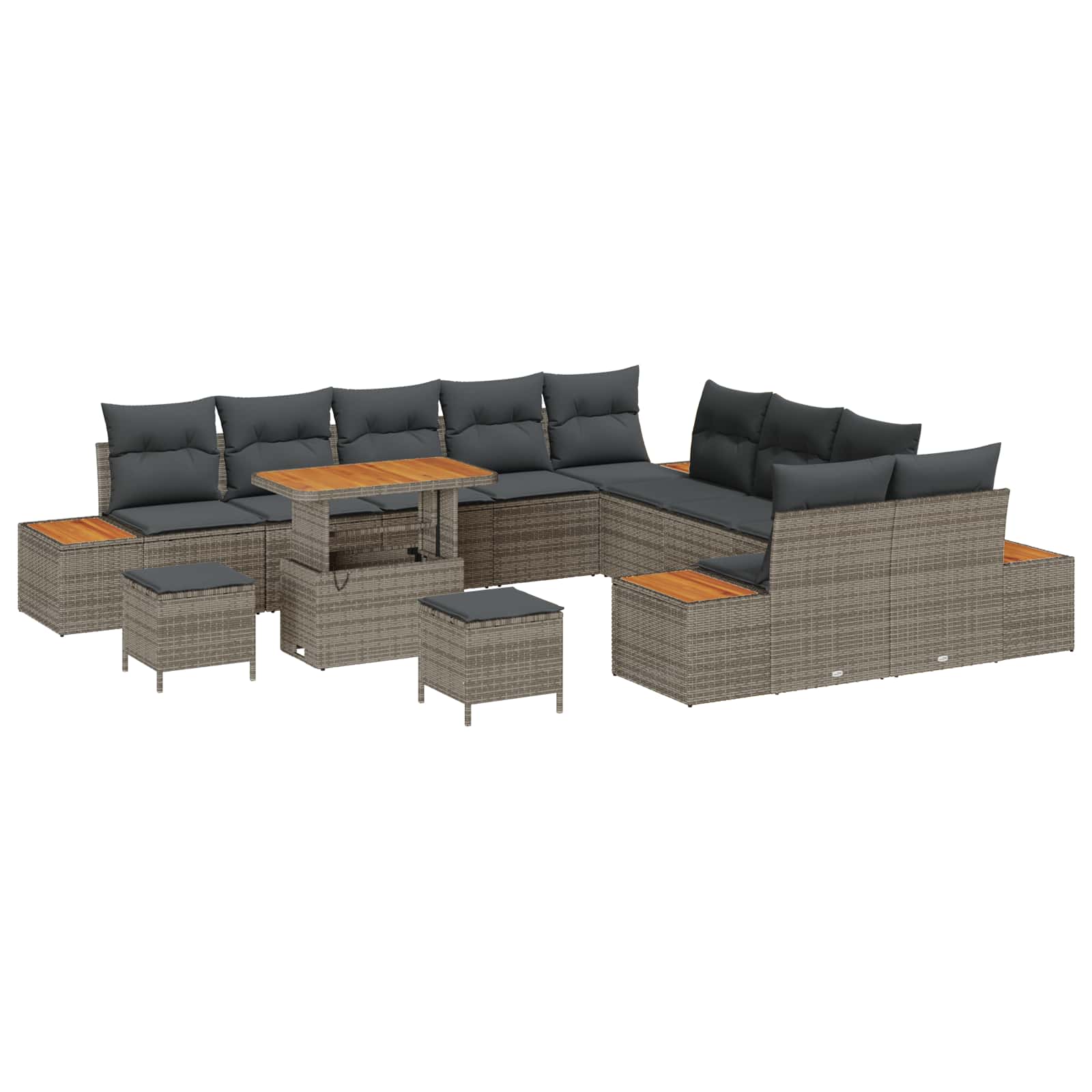 13-piece garden sofa set with cushions grey poly rattan acacia
