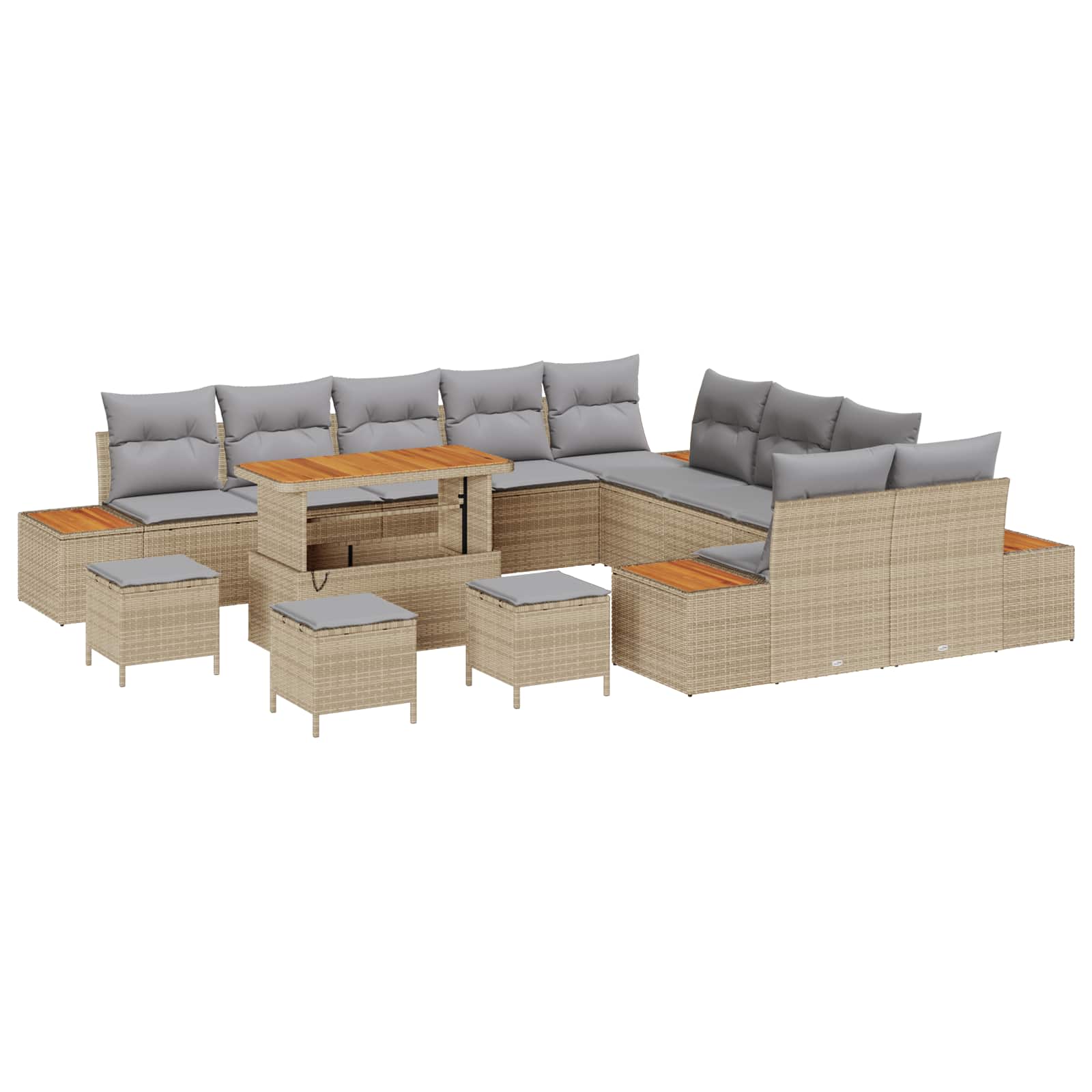 14-piece garden sofa set with cushions sand poly rattan acacia wood