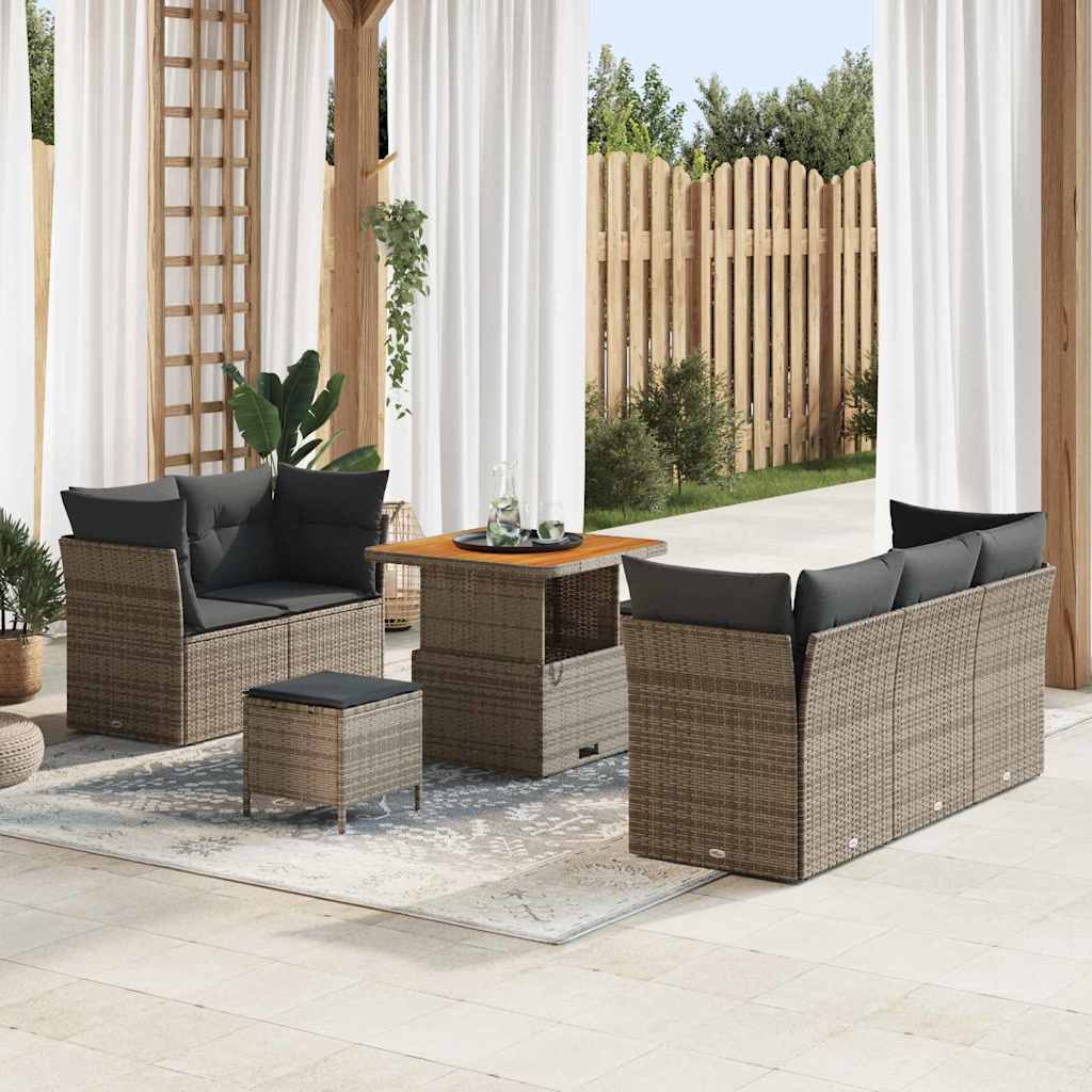 Sodo Sofų Rinkinys su pagalve su saugykla 8 pcs Pilka