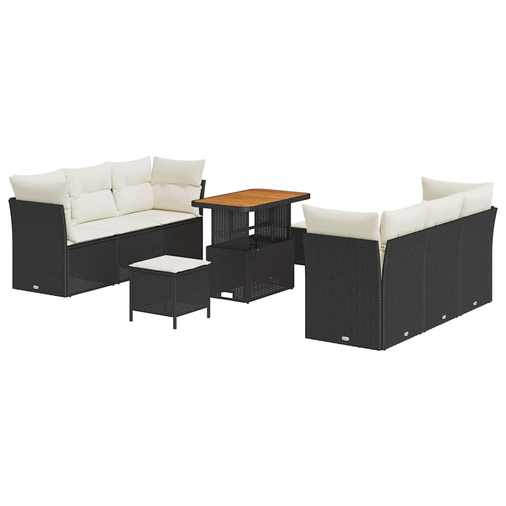 9 dalių sodo sofa rinkinys su pagalvėm Juoda Poli ratanas Akacija