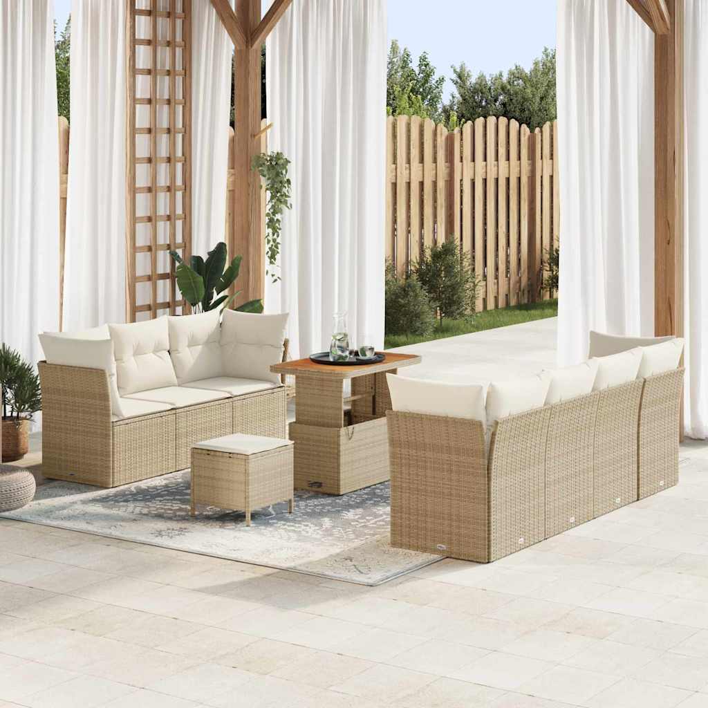 Garden Sofa Set with Cushion 10 pcs Sand and Cream