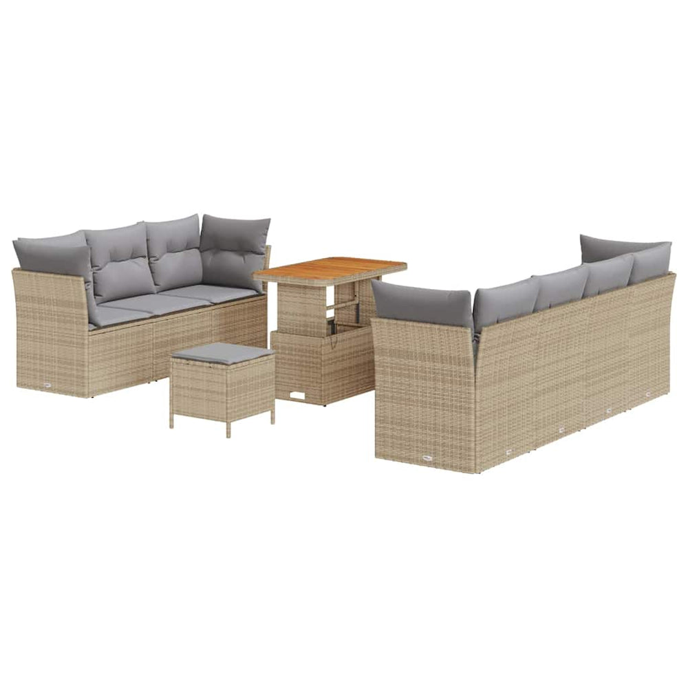 10 Piece Garden Sofa Set with Cushions Sand Polyrattan Acacia