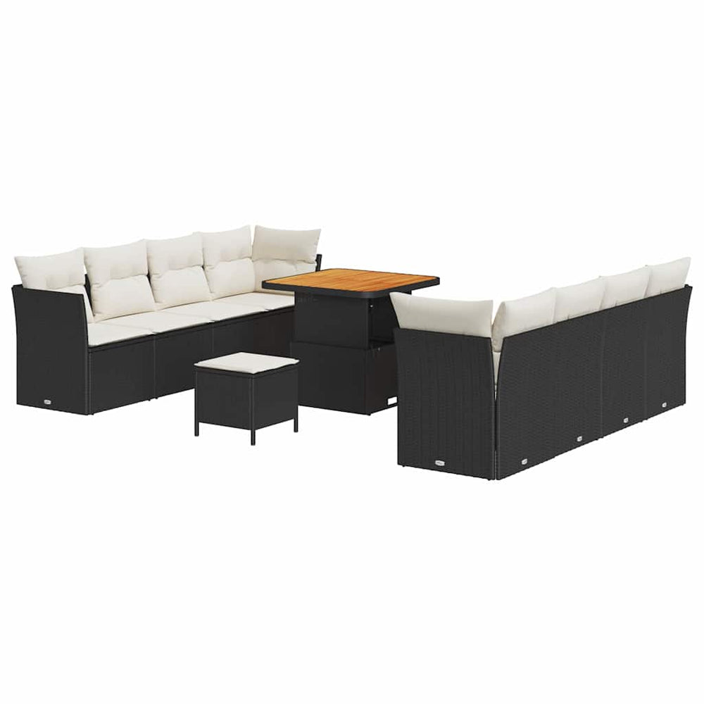 11-piece garden sofa set with cushions black poly rattan acacia