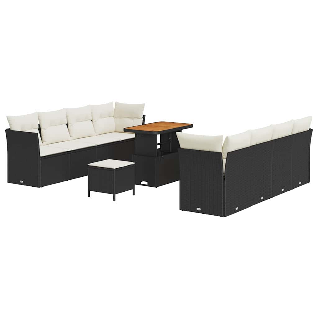 11 dalių sodo sofa komplektas su pagalvėmis juodas poli ratanas akacija