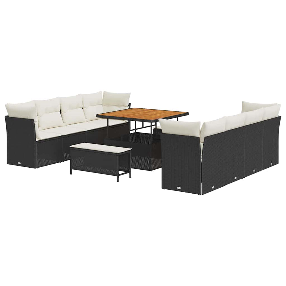 11-piece garden sofa set with cushions black poly rattan acacia