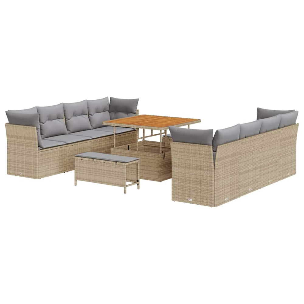 11-piece garden sofa with cushions sand poly rattan acacia