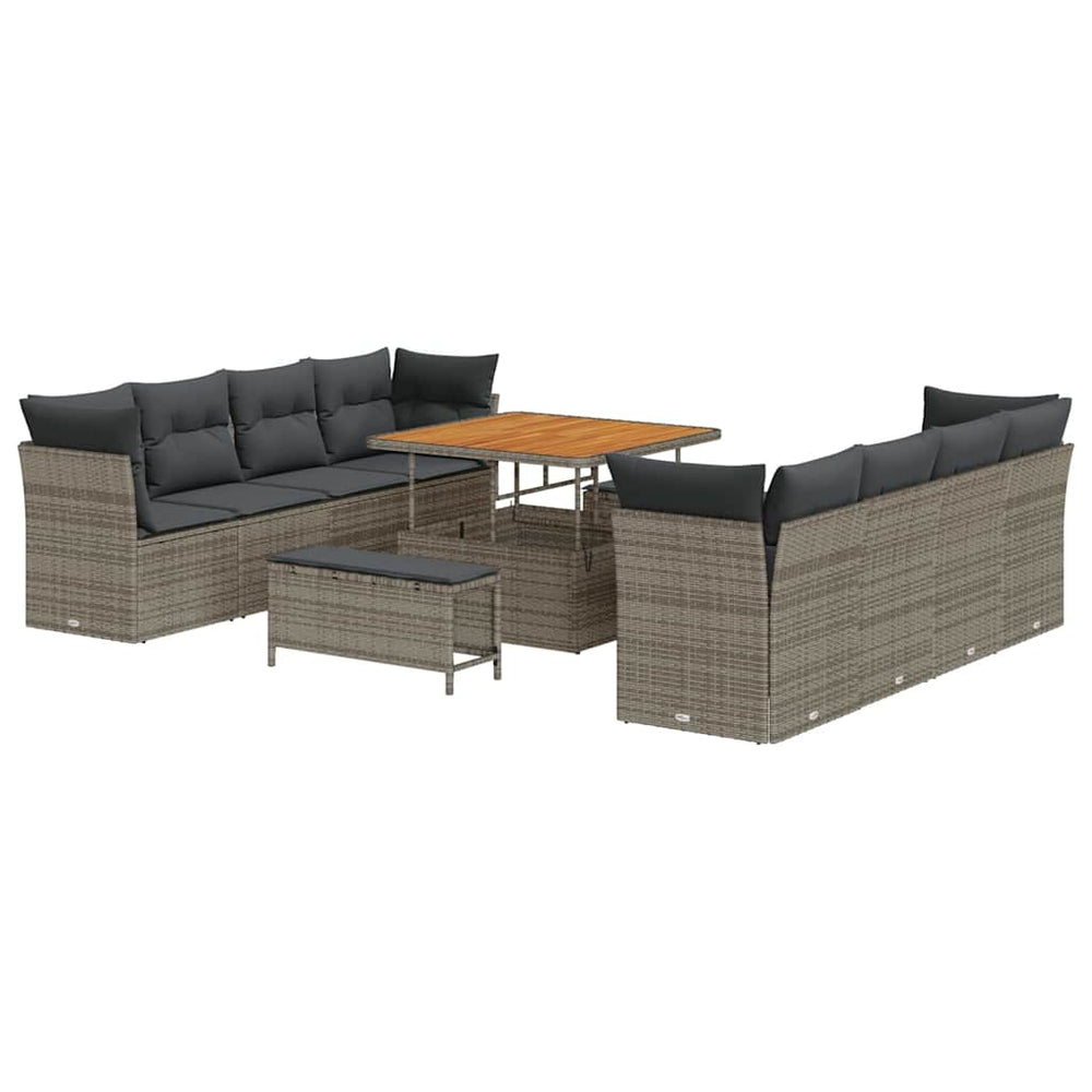 11-Piece Garden Sofa Set with Cushions Grey Poly Rattan Acacia