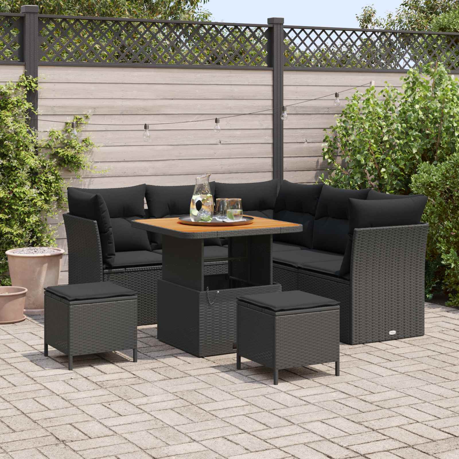 Sodo Sofų Rinkinys su pagalve su saugykla 8 pcs Juoda