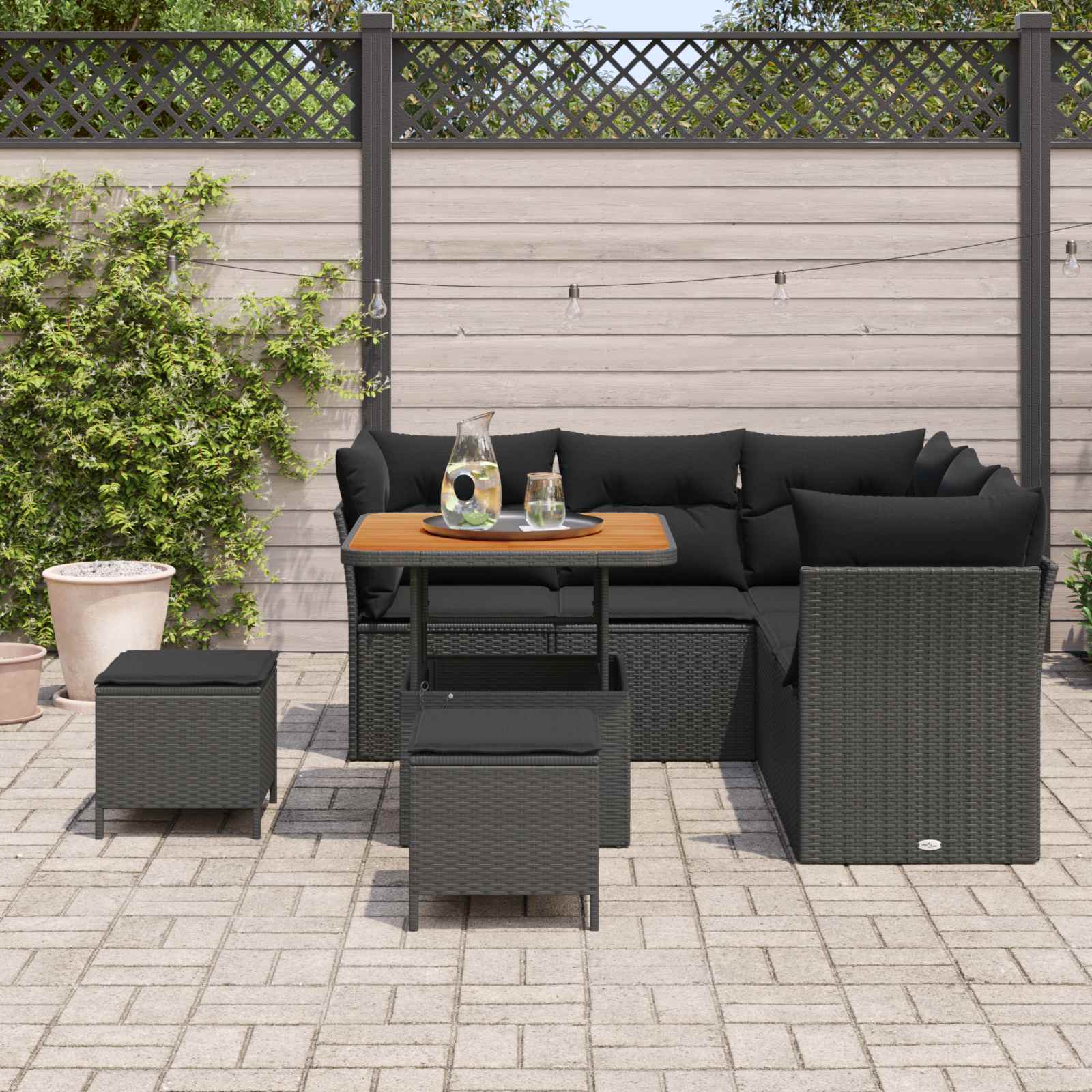 Sodo Sofų Rinkinys su pagalve su saugykla 8 pcs Juoda
