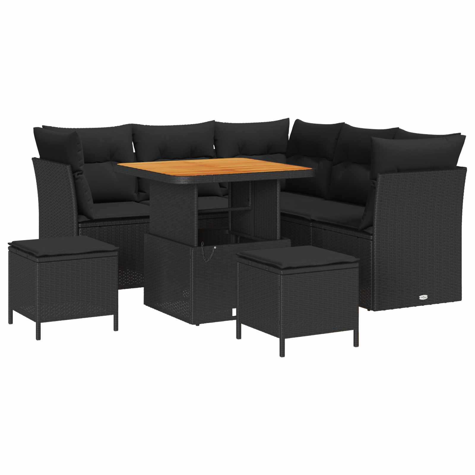 Sodo Sofų Rinkinys su pagalve su saugykla 8 pcs Juoda