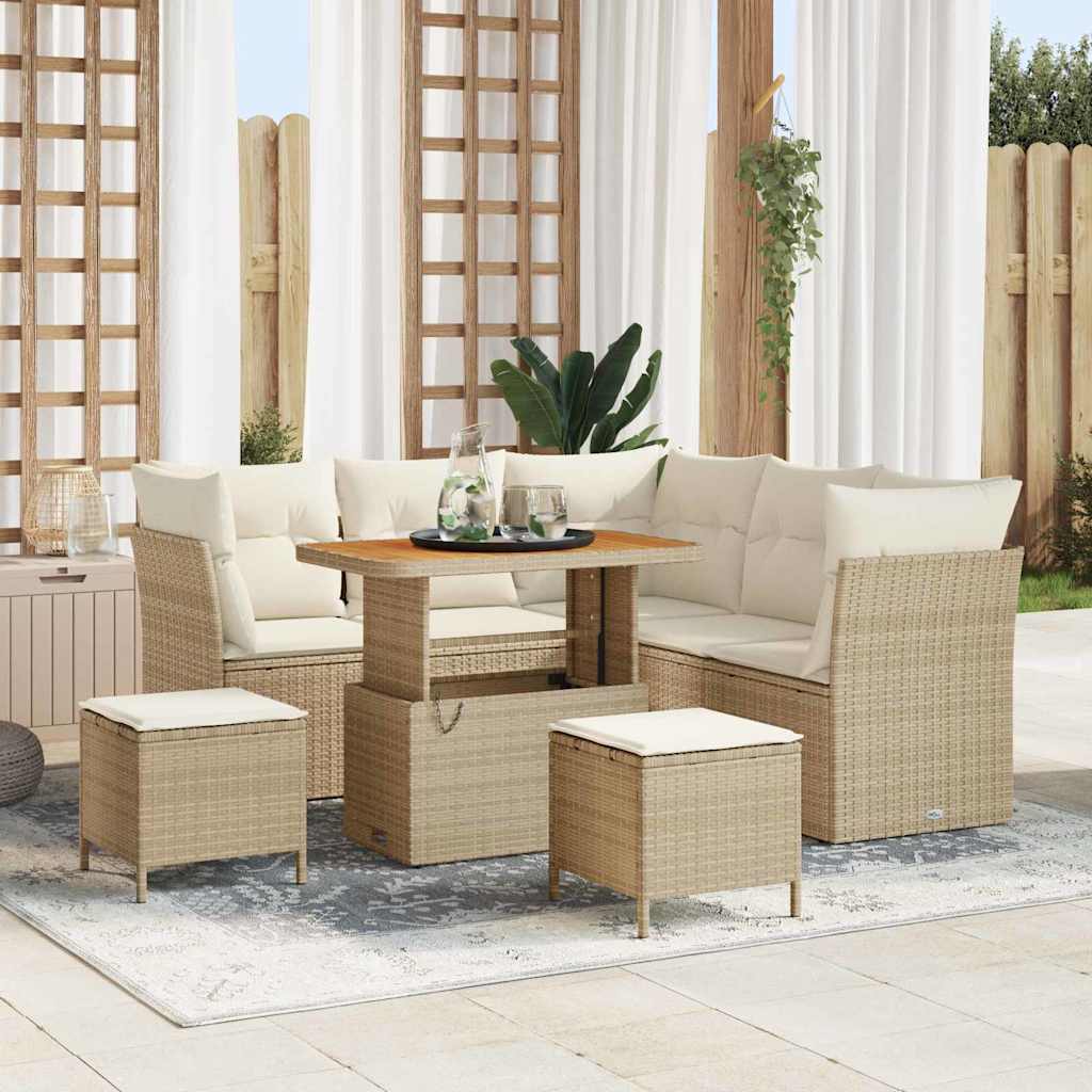 Garden Sofa Set with Cushion 8 pcs Sand and Cream