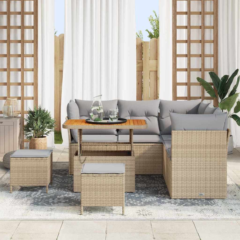 8-Piece Garden Sofa Set in Sand and Light Grey