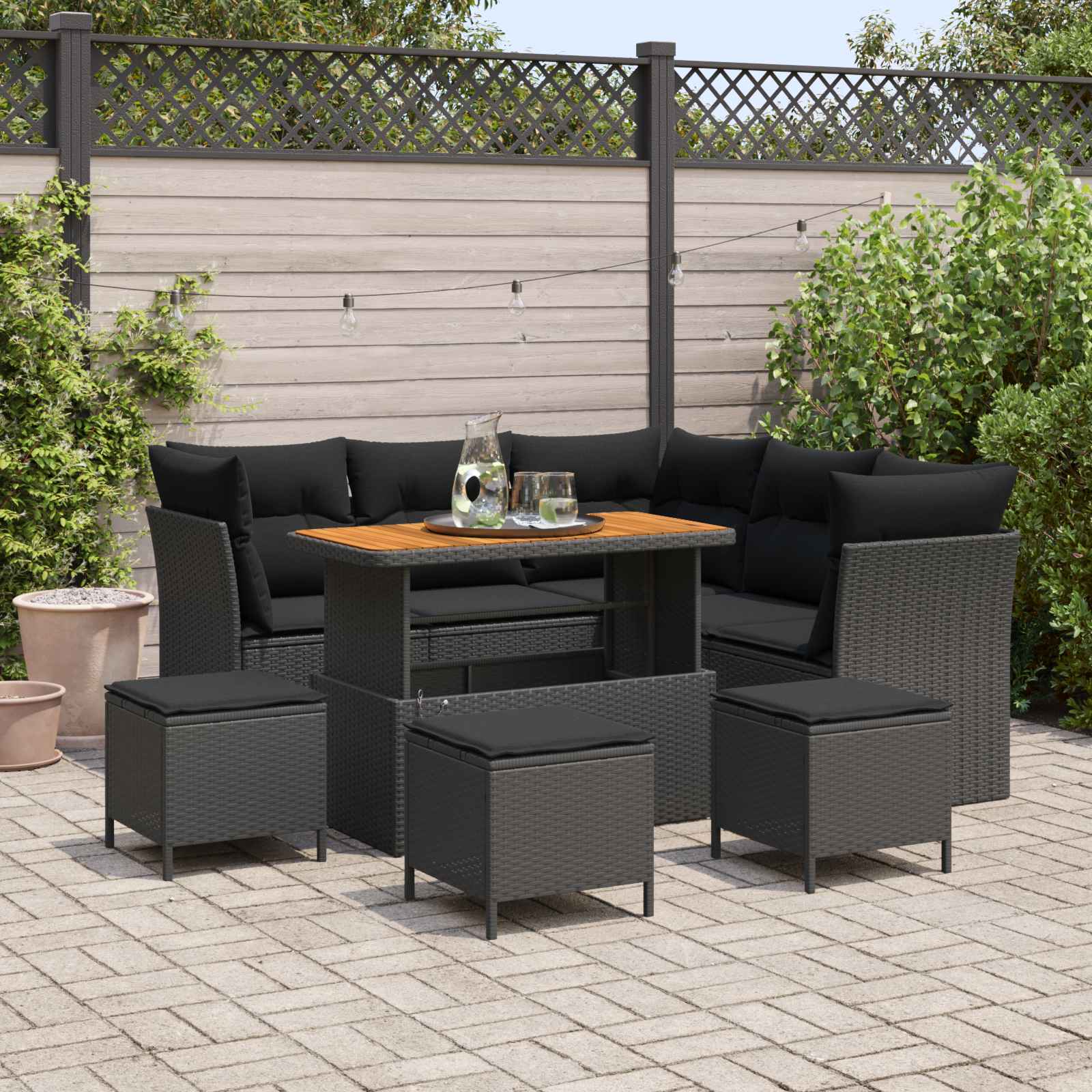 Garden Sofa Set with Cushion and Storage 9 pcs Black